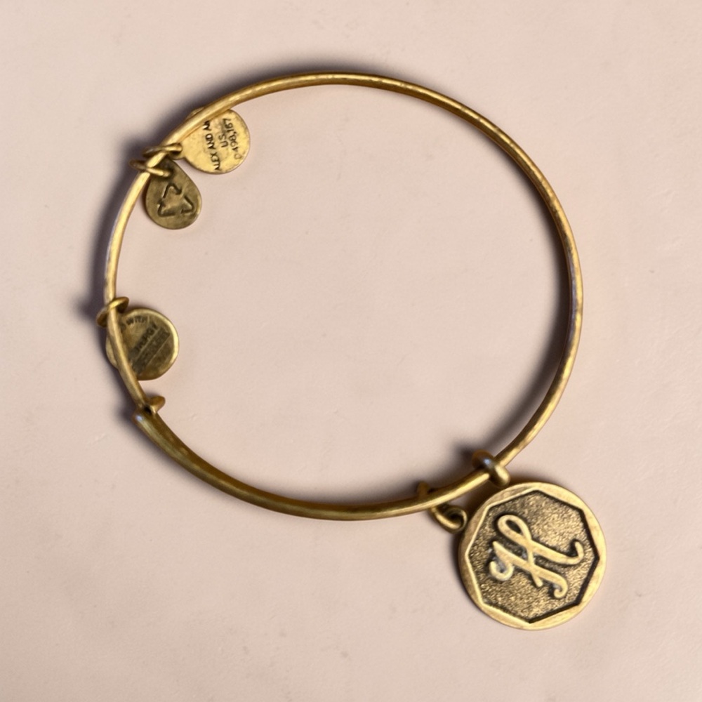 Alex and Ani Gold Initial 'H Charm Bangle Bracelet